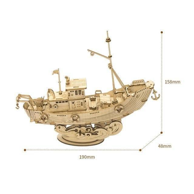 Woody Boy jeux TG308 Fishing ship / Belgium Puzzle 3D Boat By Woody Boy ecoresponsable ecologique fait main